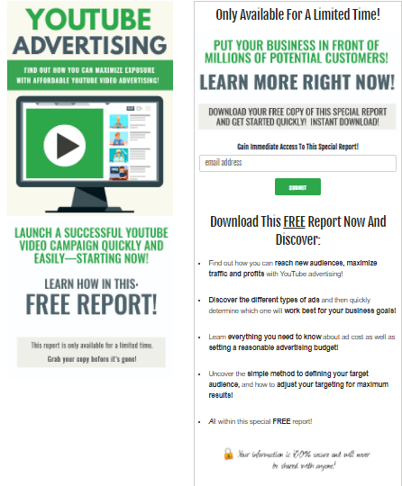 Youtube Advertising PLR Squeeze Page