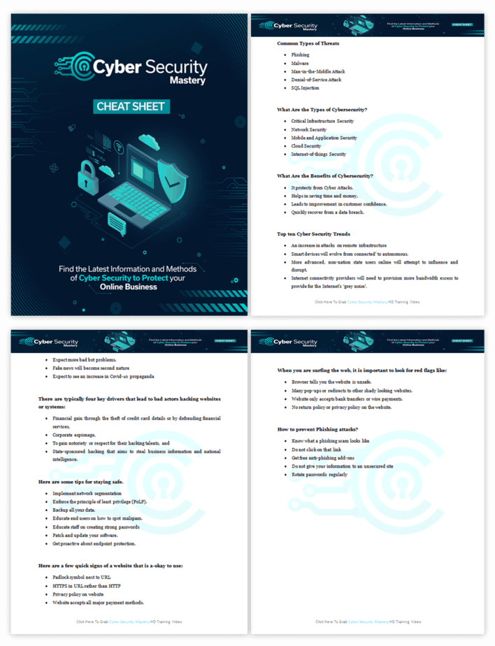 Cyber Security Mastery PLR Sales Funnel Cheatsheet Screenshot