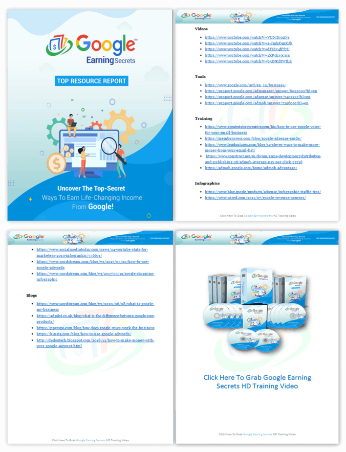 Google Earning Secrets PLR Sales Funnel Top Resource Report Screenshot