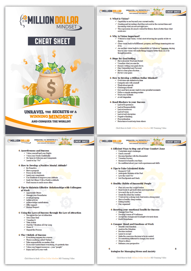 Millionaire Success Mindset PLR Sales Funnel Cheatsheet Screenshot