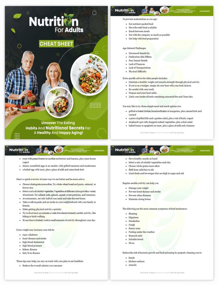 Nutrition For Adults PLR Sales Funnel Cheatsheet Screenshot