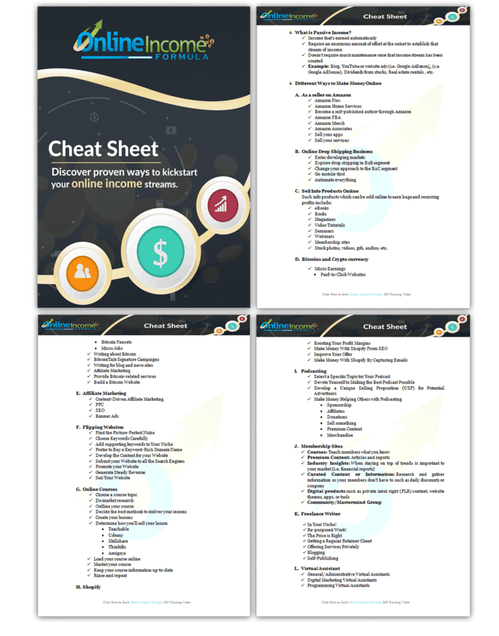 Online Income Formula PLR Sales Funnel Cheatsheet Screenshot