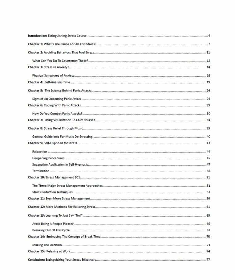 Stress Annihilator Table of Contents