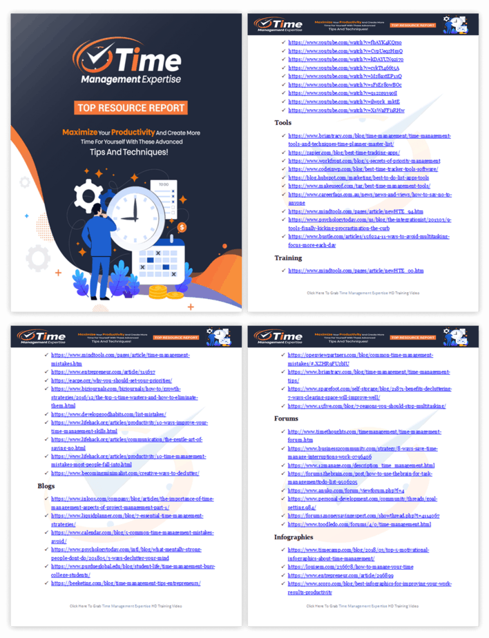 Time Management Expertise PLR Sales Funnel Top Resource Report Screenshot