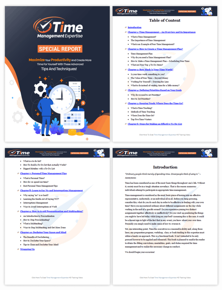 Time Management Expertise PLR Sales Funnel Upsell Report Screenshot