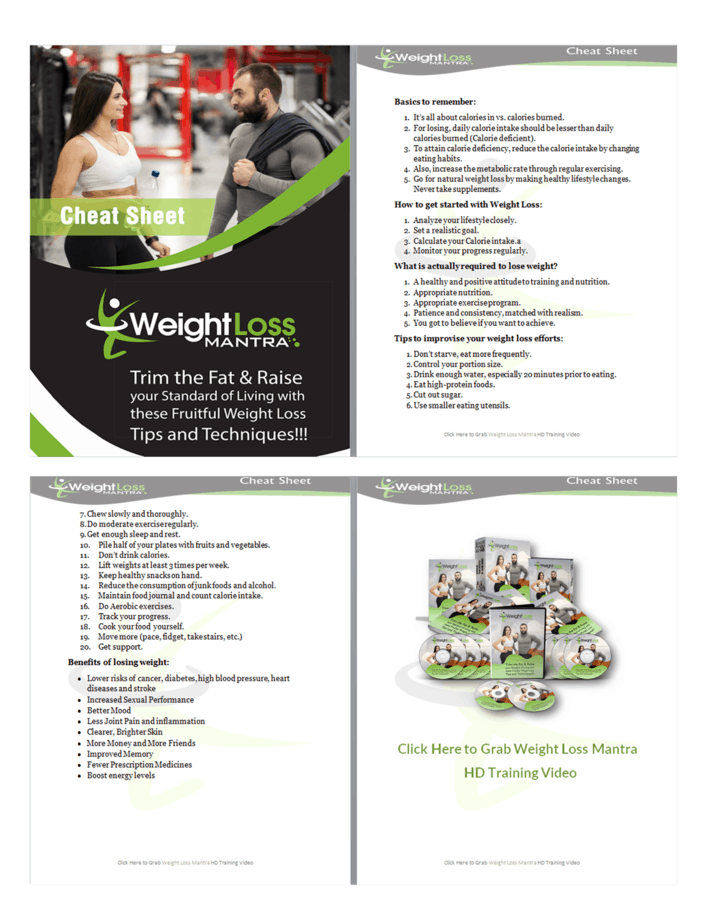 Weight Loss Mantra PLR Sales Funnel Cheat Sheet Screenshot