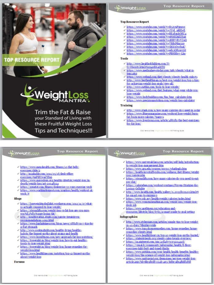 Weight Loss Mantra PLR Sales Funnel Top Resource Report Screenshot