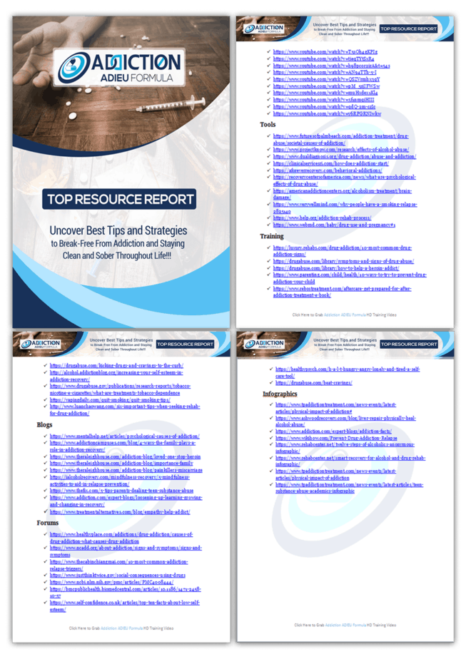 Addiction Adieu Formula PLR Sales Funnel Top Resource Report Screenshot