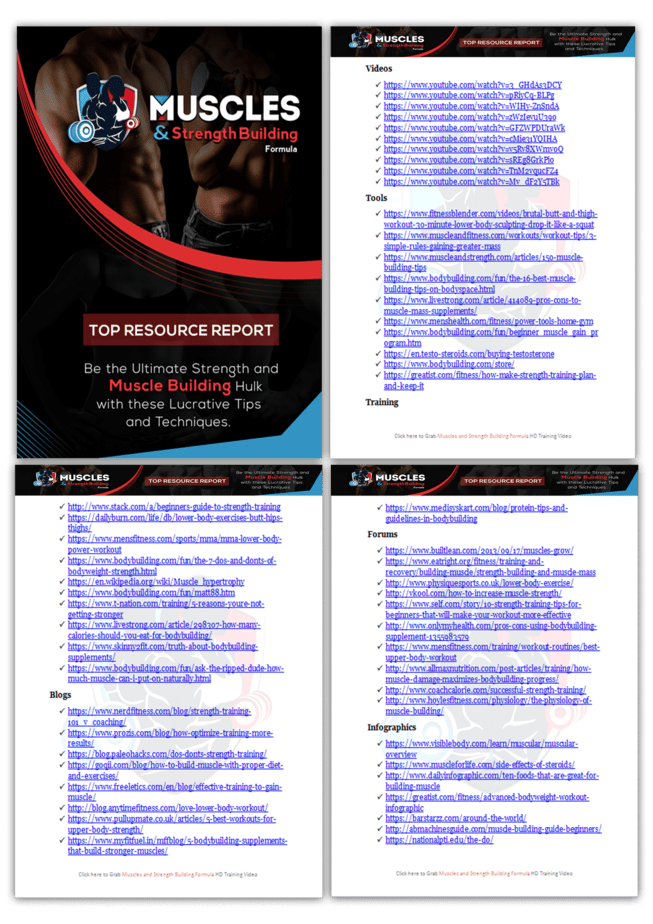 Muscles and Strength Building Formula PLR Sales Funnel Top Resource Report Screenshot
