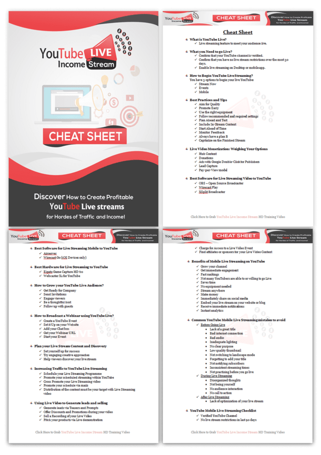 YouTube Live Income Stream PLR Sales Funnel Cheatsheet Screenshot