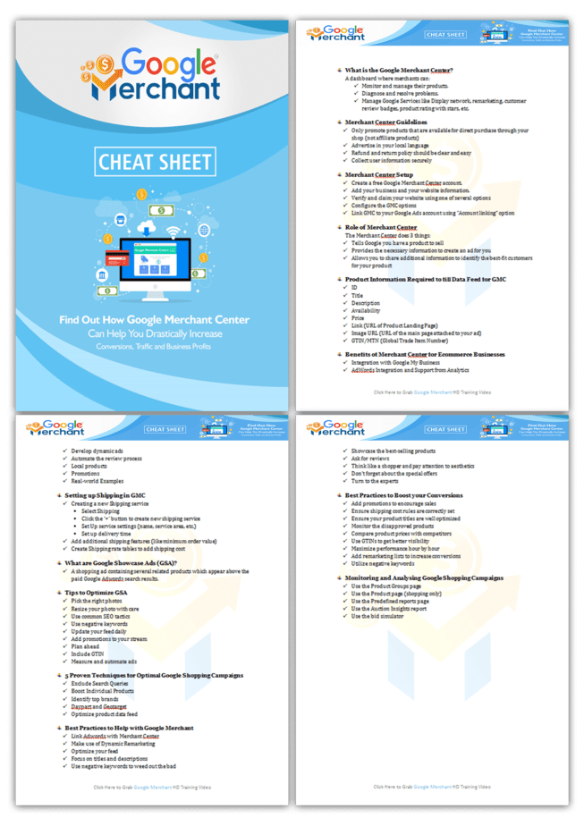 Google Merchant PLR Sales Funnel Cheatsheet Screenshot