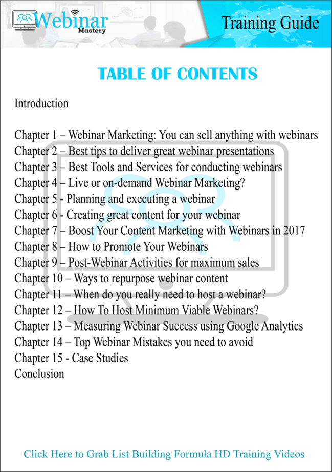 Webinar Mastery PLR Sales Funnel Table of Contents