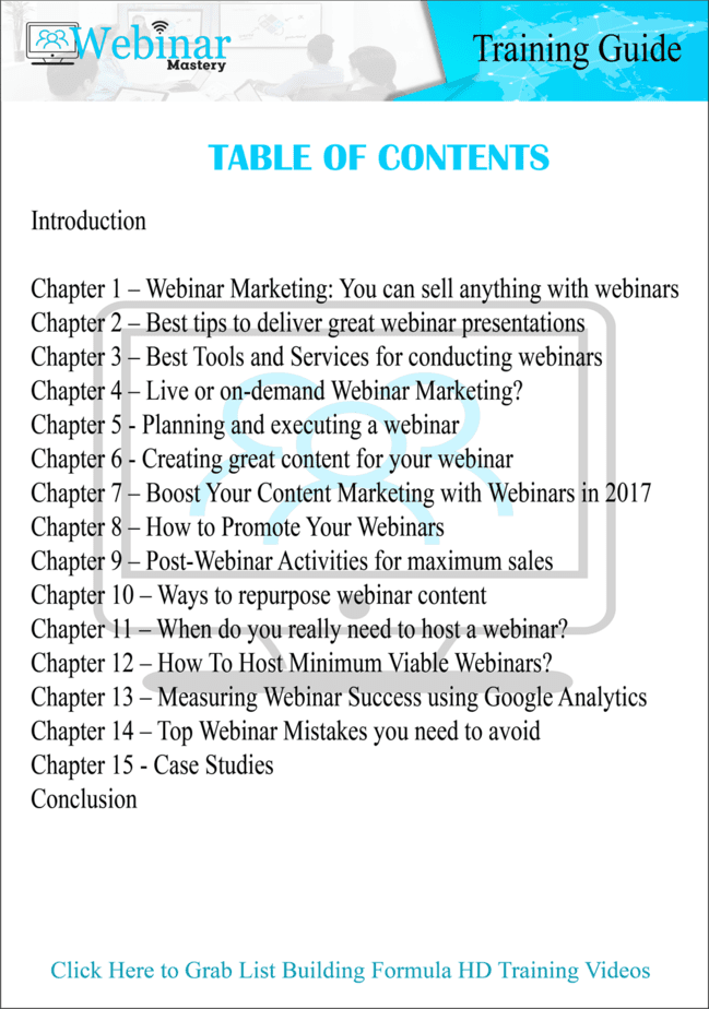 Webinar Mastery PLR Sales Funnel Table of Contents Webinar Mastery PLR Sales Funnel Table of Contents