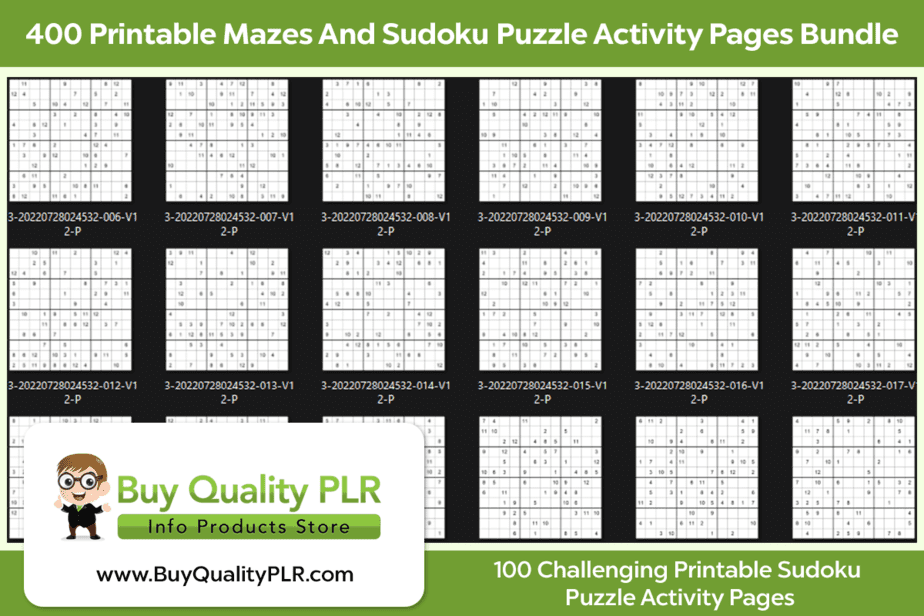 400 Printable Mazes And Sudoku Puzzle Activity Pages Bundle 100 Challenging Sudoku Printables