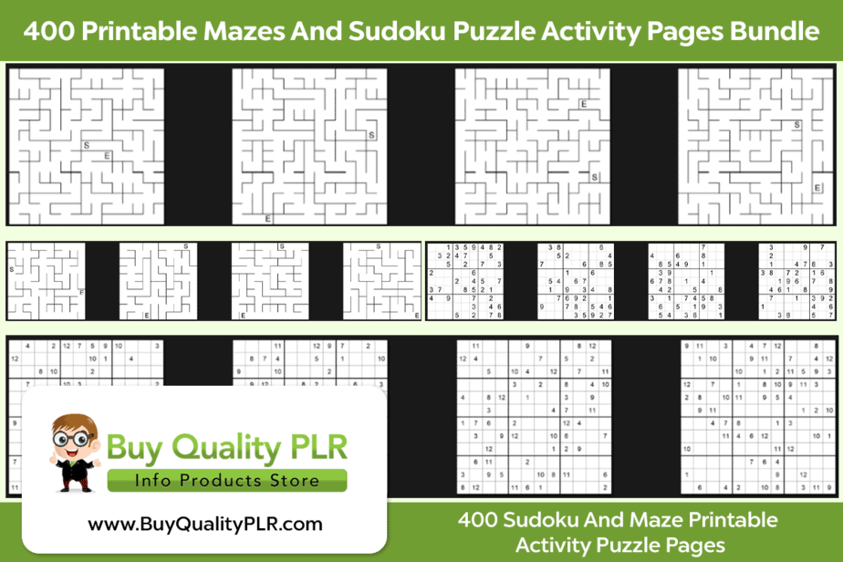 400 Printable Mazes And Sudoku Puzzle Activity Pages Bundle