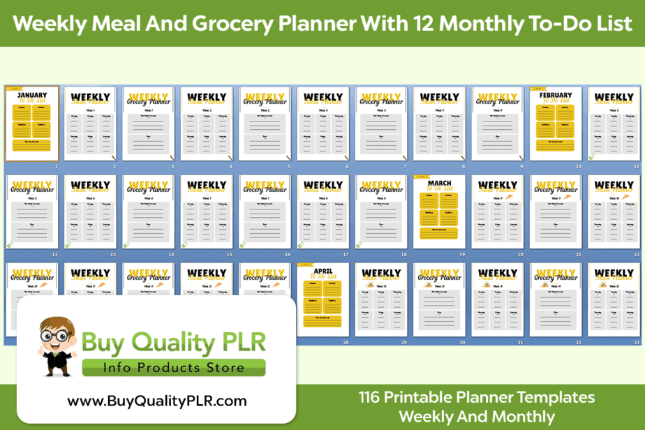 Weekly Meal And Grocery Planner With 12 Monthly To Do List