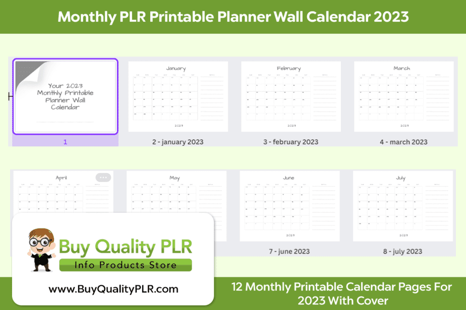 Monthly PLR Printable Planner Wall Calendar 2023 2