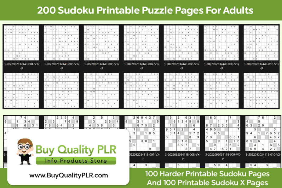 200 Sudoku PLR Printable Puzzle Pages For Adults | PLR Printable