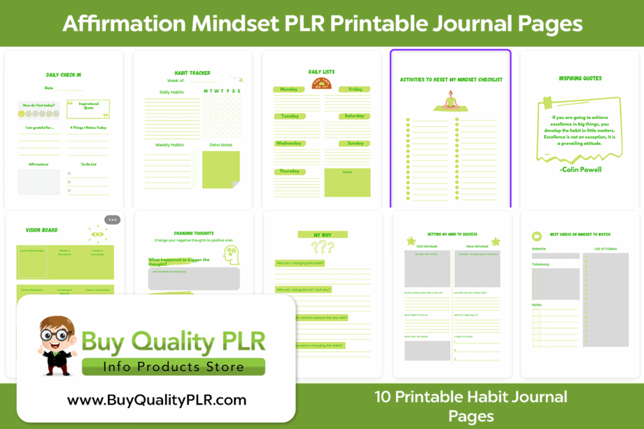 Affirmation Mindset PLR Printable Journal Pages