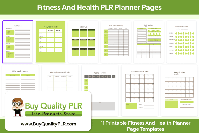 Fitness And Health PLR Planner Pages PLR Printable Planner