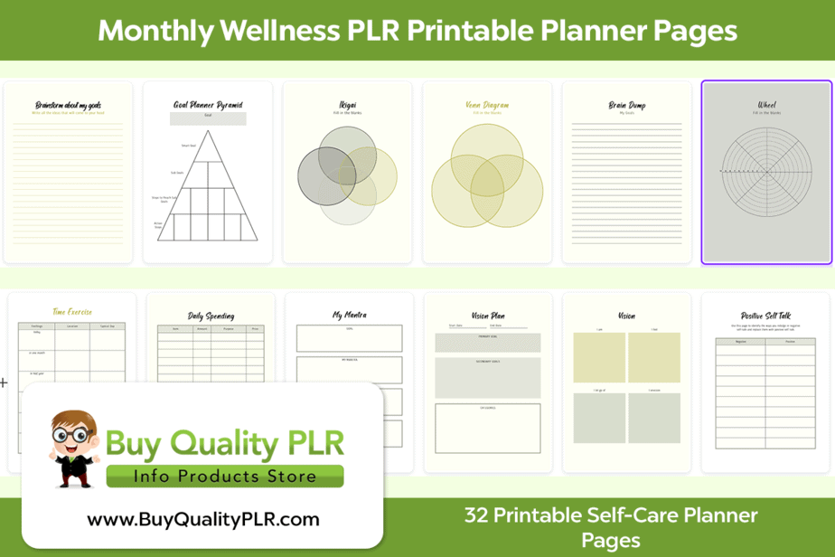 Monthly Wellness PLR Printable Planner Pages