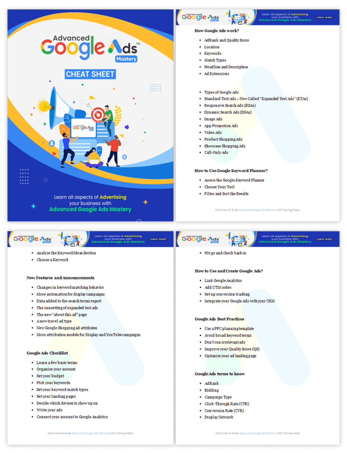 Advanced Google Ads Mastery PLR Sales Funnel Cheatsheet Screenshot