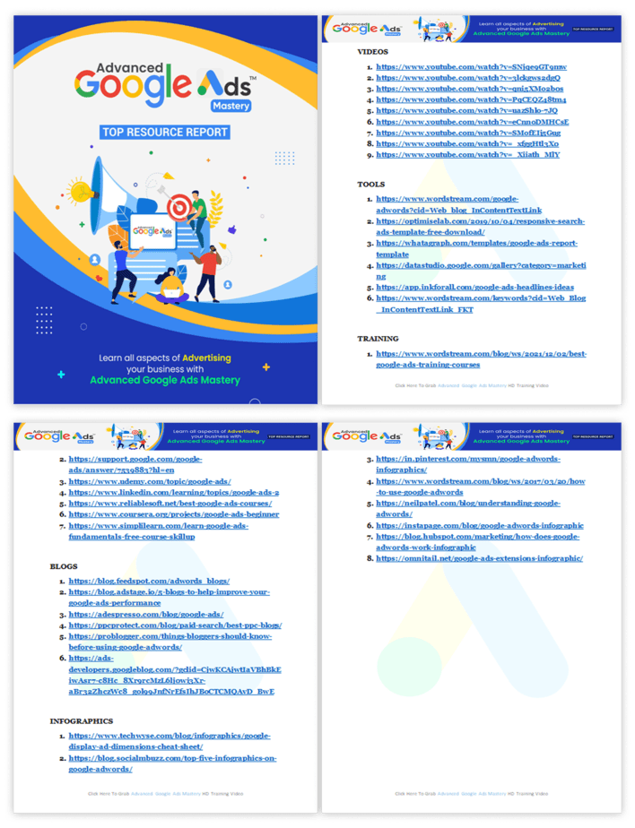 Advanced Google Ads Mastery PLR Sales Funnel Top Resource Report Screenshot