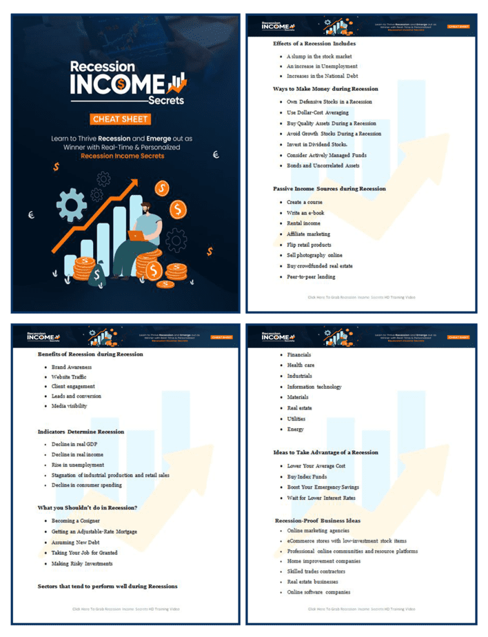 Recession Income Secrets PLR Sales Funnel Cheatsheet Screenshot