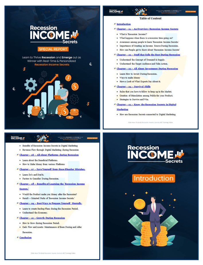 Recession Income Secrets PLR Sales Funnel Squeeze Page Report Screenshot