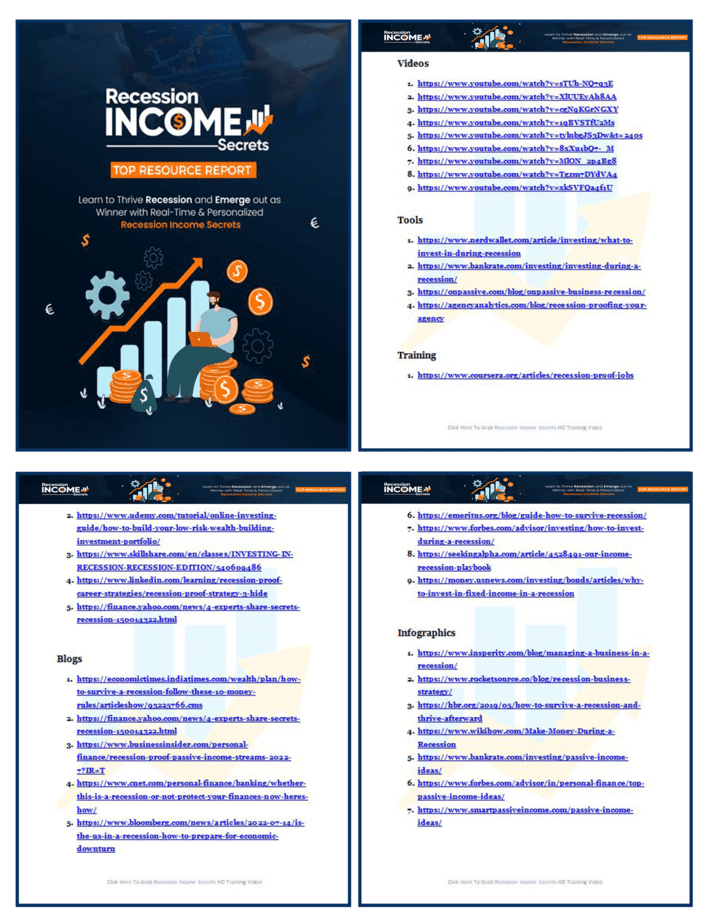 Recession Income Secrets PLR Sales Funnel Top Resource Report Screenshot