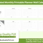 Undated Monthly Printable Planner Wall Calendar