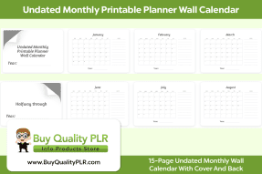 Undated Monthly Printable Planner Wall Calendar