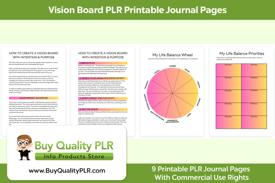 Vision Board PLR Printable Journal Pages