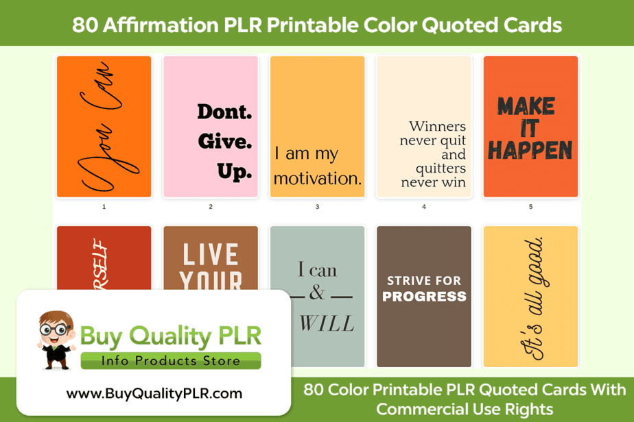 80 Affirmation PLR Printable Color Quoted Cards