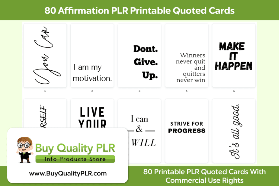 80 Affirmation PLR Printable Quoted Cards