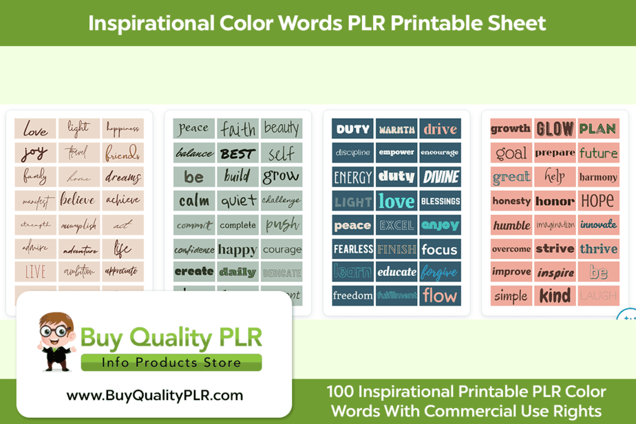 Inspirational Color Words PLR Printable Sheet