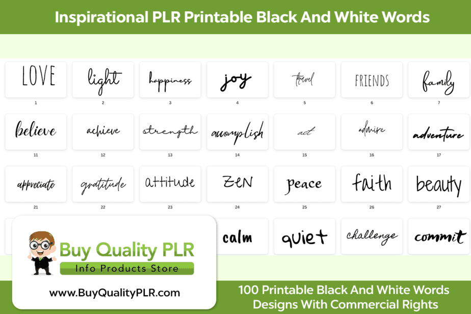 Inspirational PLR Printable Black And White Words