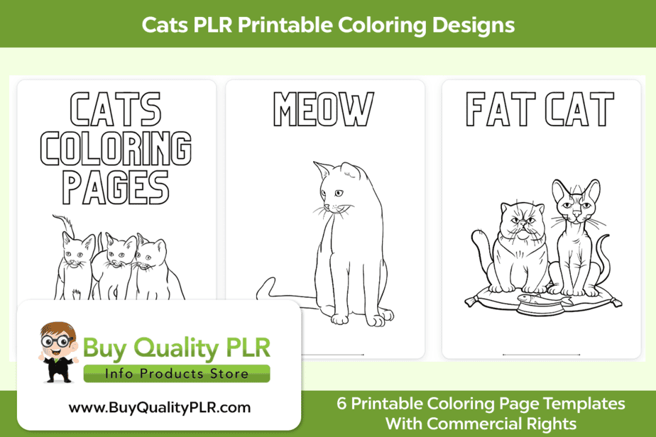 Cats PLR Printable Coloring Designs