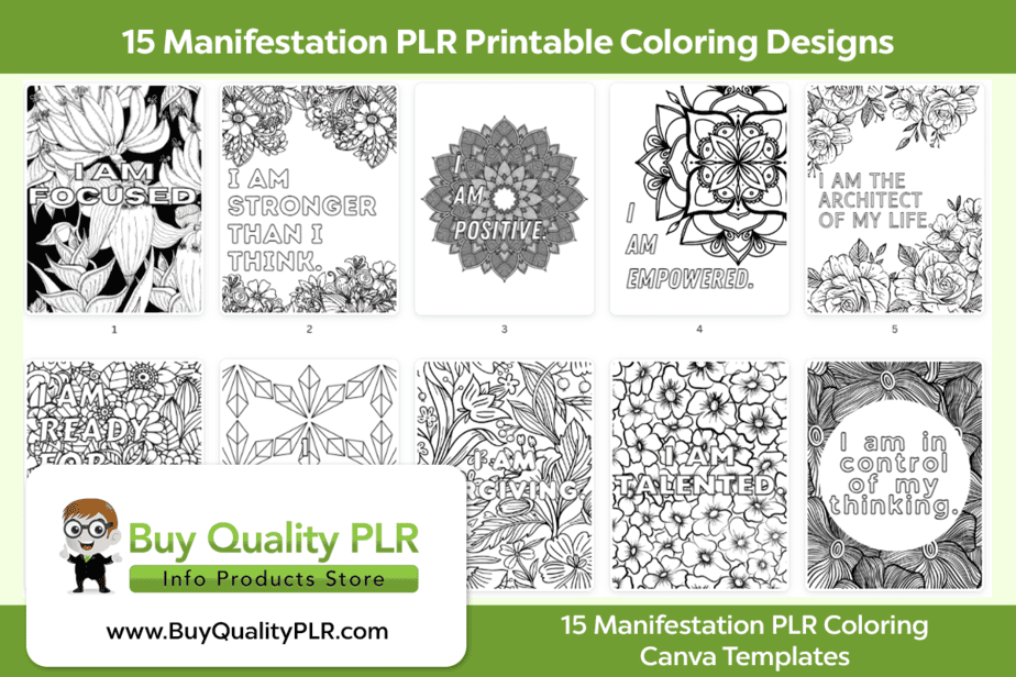 15 Manifestation PLR Printable Coloring Designs