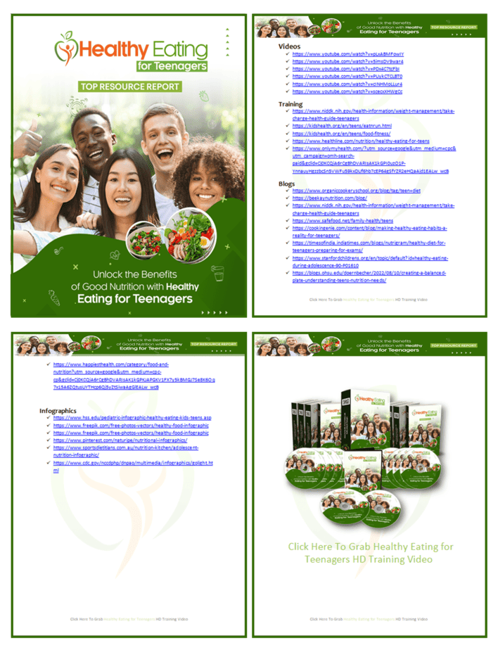 Healthy Eating for Teenagers PLR Sales Funnel Top Resource Report Screenshot