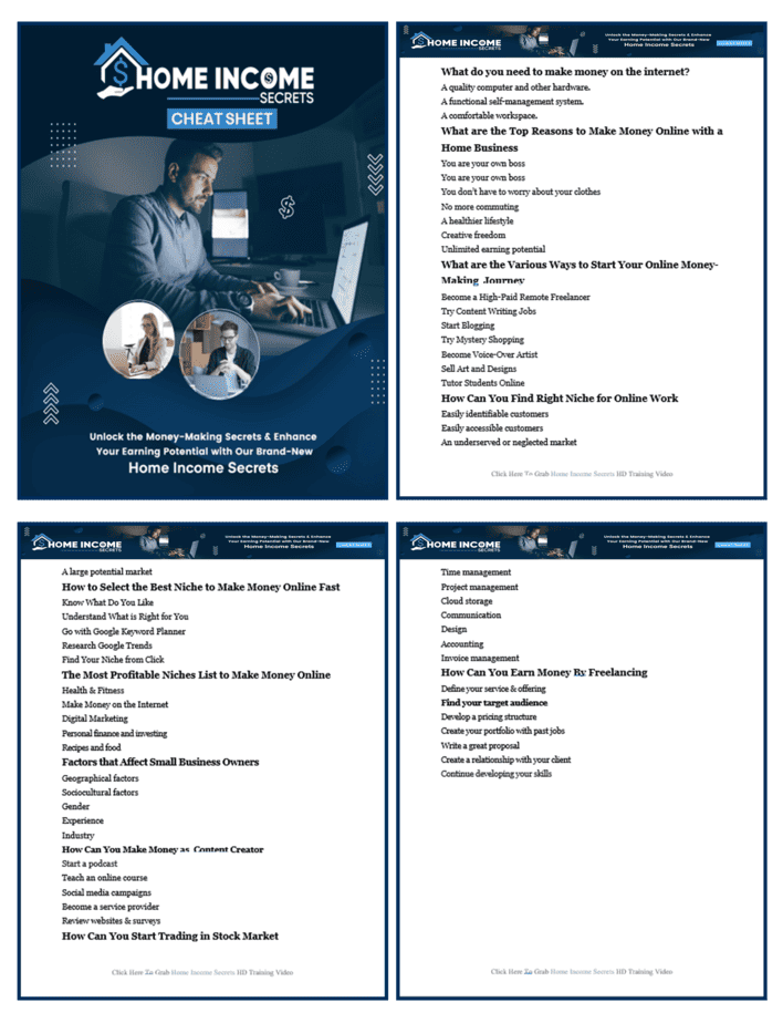 Home Income Secrets PLR Sales Funnel Cheatsheet Screenshot