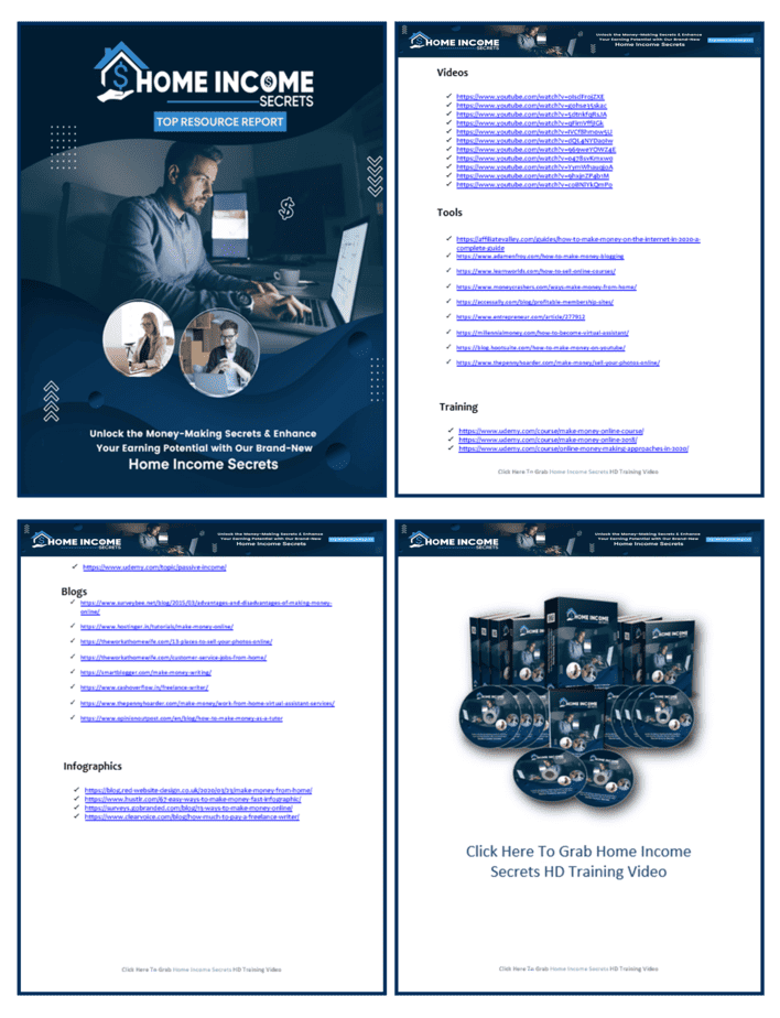 Home Income Secrets PLR Sales Funnel Top Resource Report Screenshot