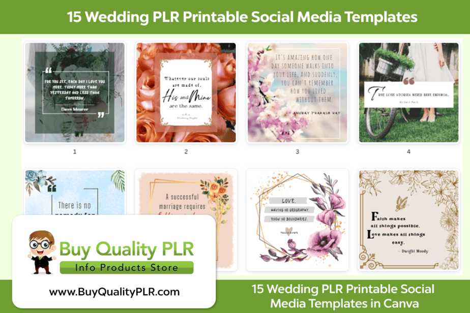 15 Wedding PLR Printable Social Media Templates