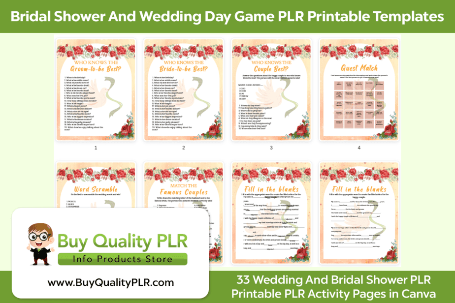 Bridal Shower And Wedding Day Game PLR Printable Templates