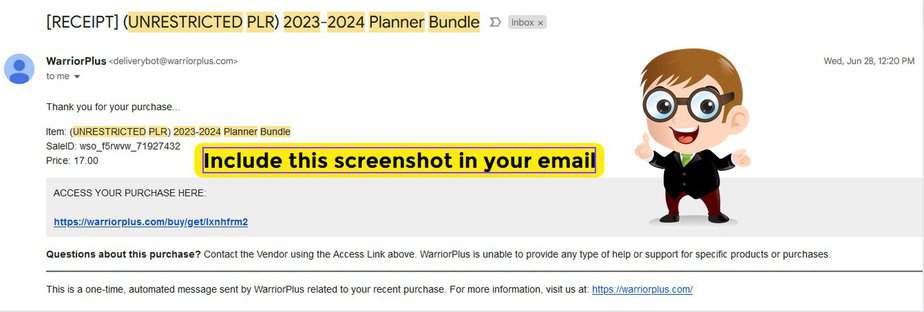Claim Your Bonuses WarriorPlus Reciept Example
