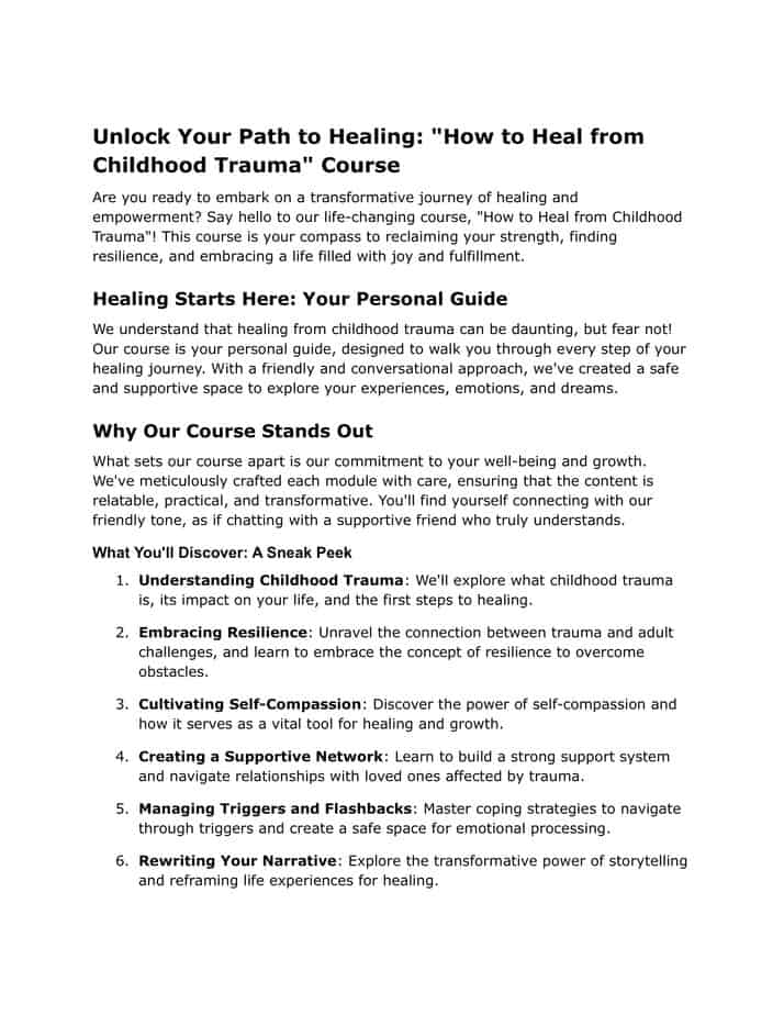 How to Heal From Childhood Trauma Salespage Screenshot