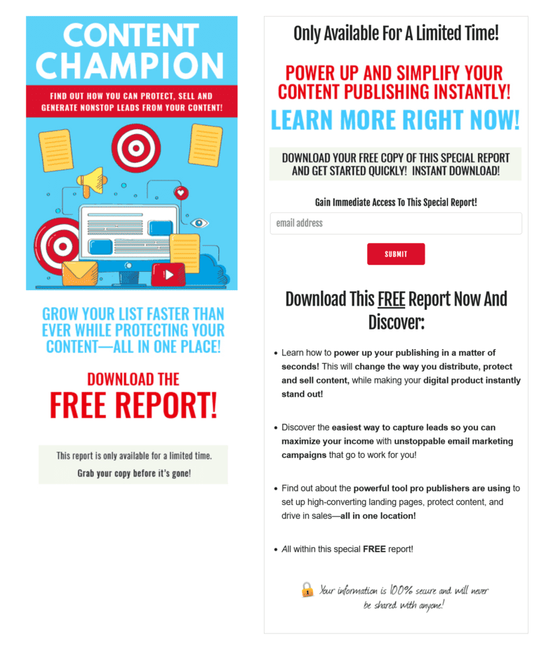 Content Champion PLR Lead Magnet Squeeze Page
