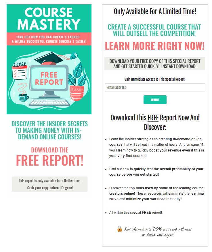 Course Mastery PLR Lead Magnet Squeeze Page