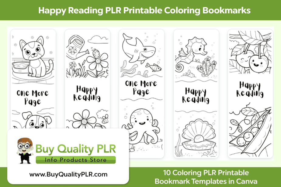 Happy Reading PLR Printable Coloring Bookmarks