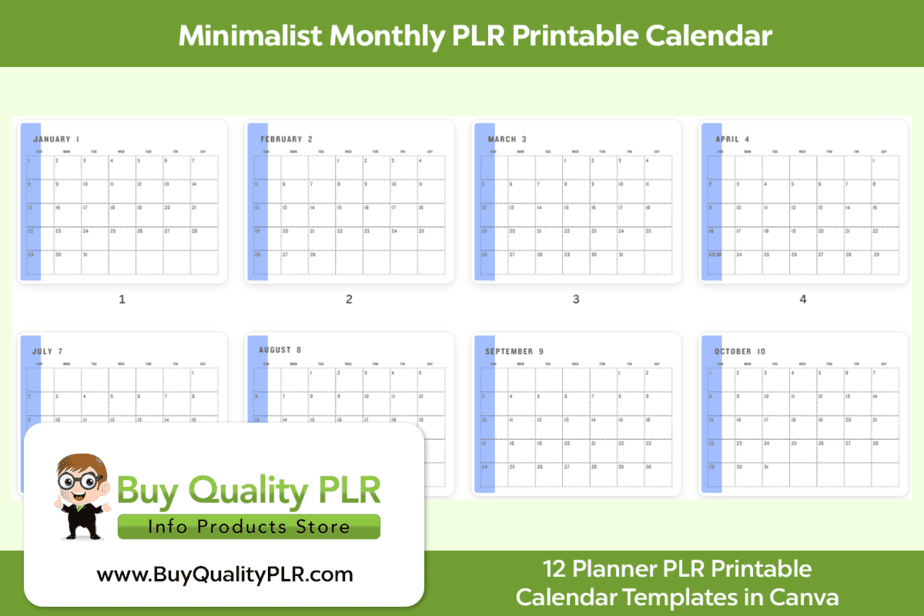 Minimalist Monthly PLR Printable Calendar